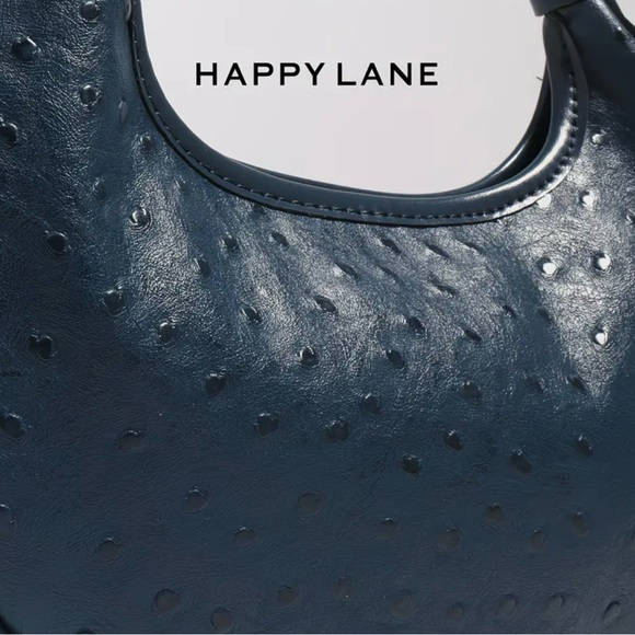 NIP Royal Blue Hobo Bag Chunky Chain Handle Ostrich Embossed Happy Lane - Picture 4 of 11